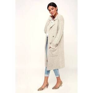 Lulus Cuddle Club Beige Long Sleeve Sweater Coat - Size S